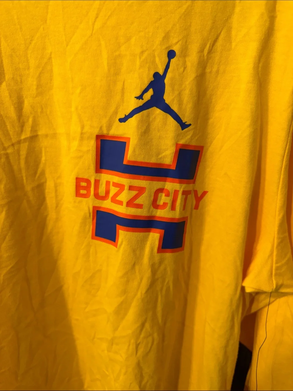 Jordan Yellow Long Sleeve Buzz City Tee with Blue & Orange Logo